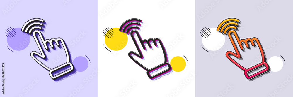 Poster hand cursor line icon. halftone dotted pattern. gradient icon with grain shadow. click action sign. 