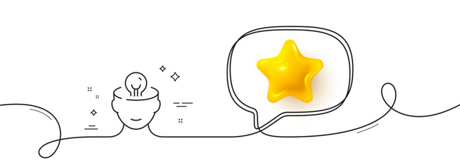 Mental health line icon. Continuous line with 3d star. Brain idea sign. Psychology therapy symbol. 3d star in speech bubble. Mental health single line ribbon. Loop curve pattern. Vector