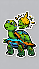 Fototapeta premium A creepy turtle with eyes that glow with mystical energy. Designed in cartoon sticker style.