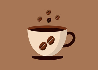 cup of coffee with beans vector illustration