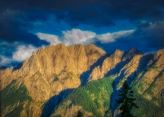 View on Lienzer Dolomiten mountains in the Osttirol region on a summer late afternoon