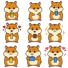 Adorable Hamster Illustrations Displaying Various Emotions with Different Props and Expressions