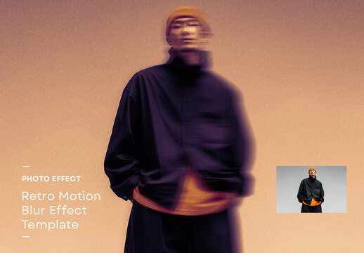 Retro Motion Blur Effect Template with Film Grain and Warm Duotone Texture