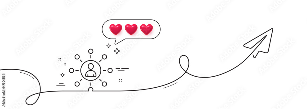 Poster business networking line icon. continuous line with share plane. teamwork or human resources sign. h