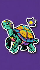 Obraz premium A creepy turtle with eyes that glow with mystical energy. Designed in cartoon sticker style.