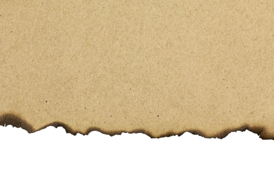 Brown paper with burnt edges isolated on white background with clipping path.