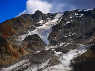 View on Weisseespitze peak (Cima del lago Bianco) in Kaunertal on a summer day