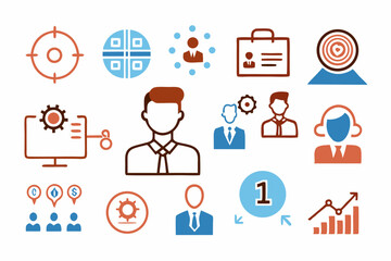 Social business network people icon set with flat communication and technology symbols