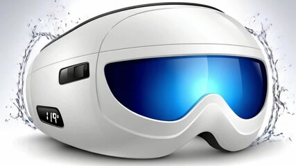 High-Tech White Ski Helmet with Blue Lens and Sensor Display for Winter Sports and Adventure Activities
