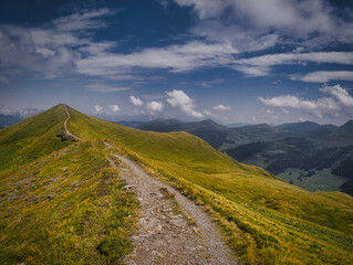 Mountain path near Saalbach Hinterglemm Leogang ski resort during summer day