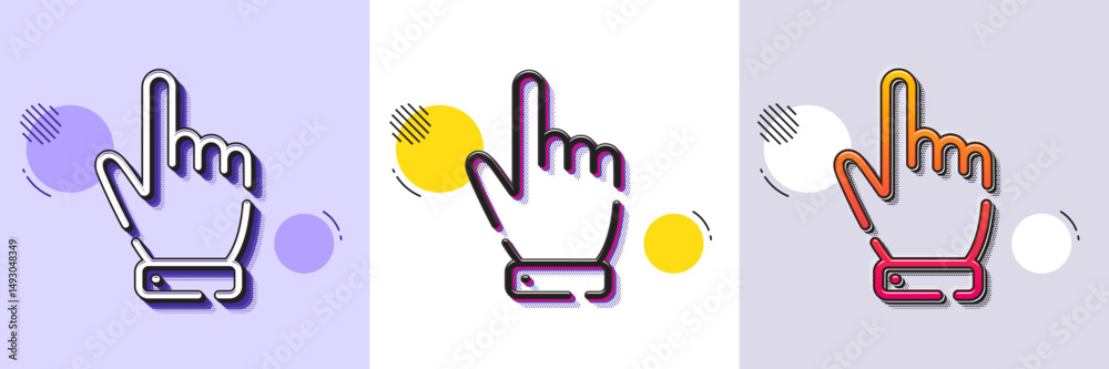 Poster hand cursor line icon. halftone dotted pattern. gradient icon with grain shadow. click action sign. 