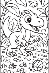 Obraz premium Cute Cartoon Dinosaurs in Prehistoric Landscape for Coloring Book