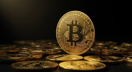 Bitcoin cryptocurrency golden coins digital currency blockchain technology finance investment future money