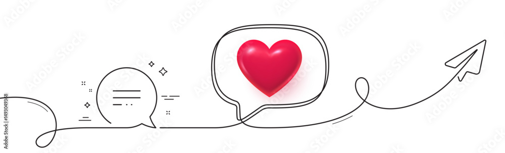 Poster text message line icon. continuous line with share plane. chat comment sign. speech bubble symbol. 3