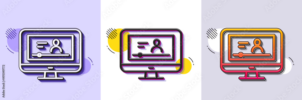Poster online video education line icon. halftone dotted pattern. gradient icon with grain shadow. computer