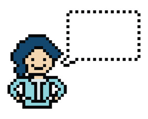 Fototapeta premium Cartoon pixel cute cartoon character face woman with chat blank decoration 8 bit female girl say speak discuss idea chat box cartoon pixel game 8bit png vector.