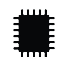 Black and white image of a chip component with connection pins around