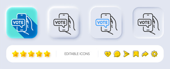 Obraz premium Online voting line icon. Neumorphic, Flat shadow, 3d buttons. Internet vote sign. Web election symbol. Line online voting icon. Social media icons. Vector