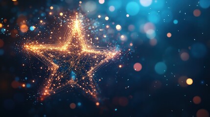 Abstract star shape composed of glowing lines and particles