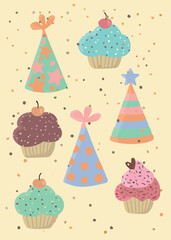 Happy birthday with gold confetti and cupcakes 10