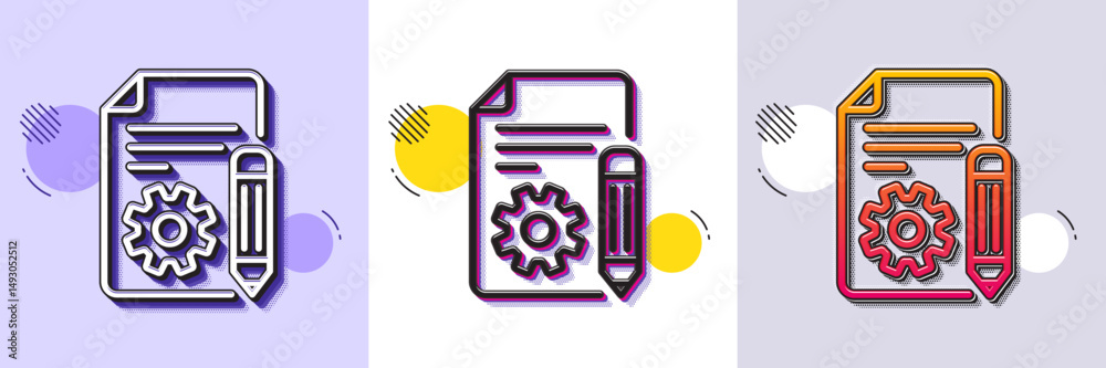 Poster documentation line icon. halftone dotted pattern. gradient icon with grain shadow. technical instruc