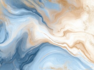 Obraz premium Abstract Fluid Art Painting with Blue Beige and Gold Swirls Top-Down View Elegant Design Background Texture