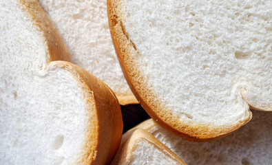 Close-up of freshly sliced ​​soft and fragrant bread with white bread,brown bread crust macro