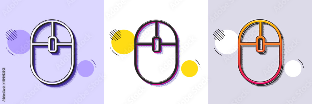 Poster computer mouse icon. halftone dotted pattern. gradient icon with grain shadow. internet surf device 