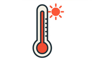 Bright red thermometer measuring high temperature beneath glowing sunlight on transparent backdrop