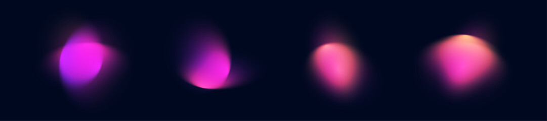 Fluid shapes with gradient aura and blurred color effect. Abstract elements with smooth transitions. Flat vector illustration isolated on white background.