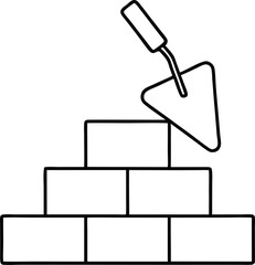 trowel and bricks outline icon