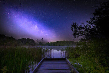 Milky Way Galaxy and Night sky Above Lake