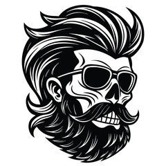 Obraz premium Skull with Stylish Hair, Beard, and Sunglasses Vintage Illustration