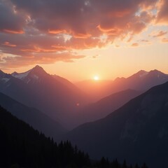 Obraz premium morning, sunrise, sunset, sky, fog, hill, forest,