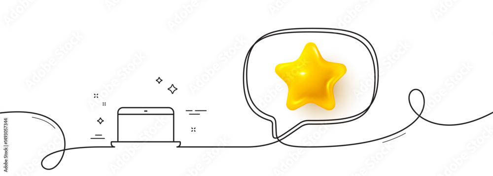 Poster laptop computer icon. continuous line with 3d star. notebook sign. portable personal computer symbol