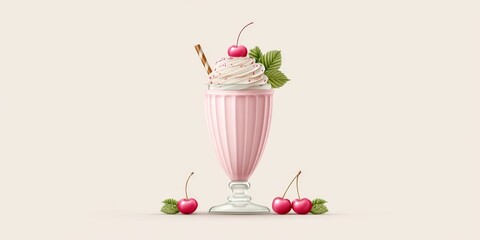A clean white background with a simple pink and brown sundae illustration