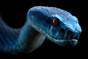 Sapphire Serpent: A Close-Up Study of a Blue Viper's Head