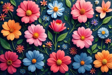 Continuous blooming flowers, intricate design, floral background, design, pastel