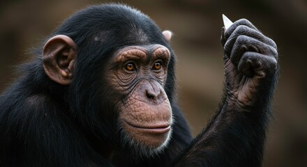 Powerful Chimpanzee holding a shard intelligent primate nature wildlife majesty