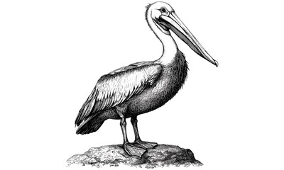 Pelican Sitting Calmly, Vintage Bird Drawing, Black Sketch Effect, Hand-drawn Illustration, Old Engraving Style, Coastal Wildlife Art, Antique Animal Wall Decor, Trending Nature Art