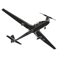 Monochrome silhouette image of a small general aviation aircraft in flight