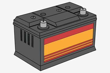 76 a dark metal battery with bright orange and red bands, sleek industrial design, high contrast, sharp details, 3d render