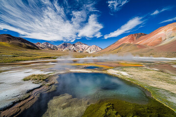Breathtaking natural hot springs in vibrant mountain landscape Generative AI