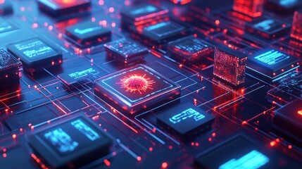 Digital virus threat on a circuit board