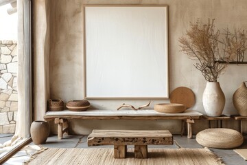 Minimalist interior design with natural textures and earthy tones