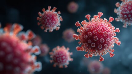 A stunning image of microscopic close-up of the covid-19 disease. Coronavirus illness spreading in body cell. 2019-nCoV analysis on microscope level 3D rendering.