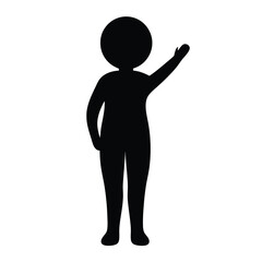 Silhouette of a person with a circular head raising their right hand