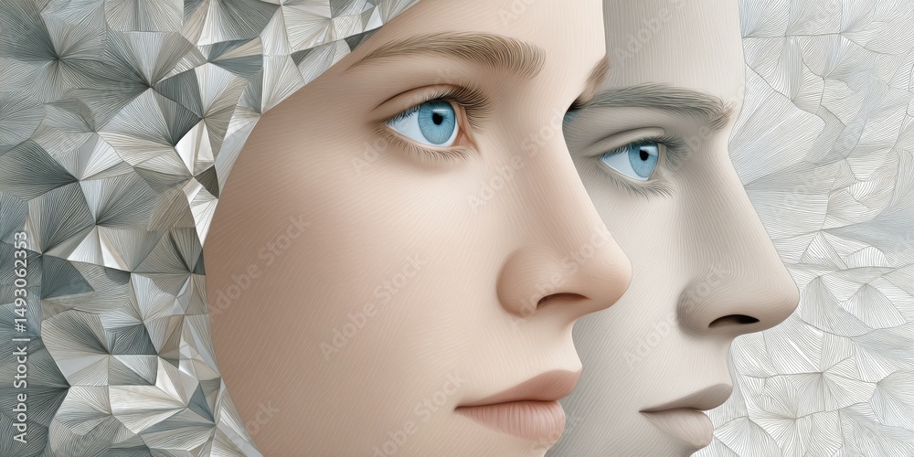 Aufkleber a soft watercolor scene of human transformation with abstract shapes and light tones