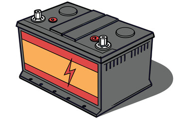 76 a dark metal battery with bright orange and red bands, sleek industrial design, high contrast, sharp details, 3d render