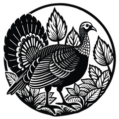 Fototapeta premium Elegant Black and White Turkey Illustration, Bird Art Print, Nature Design